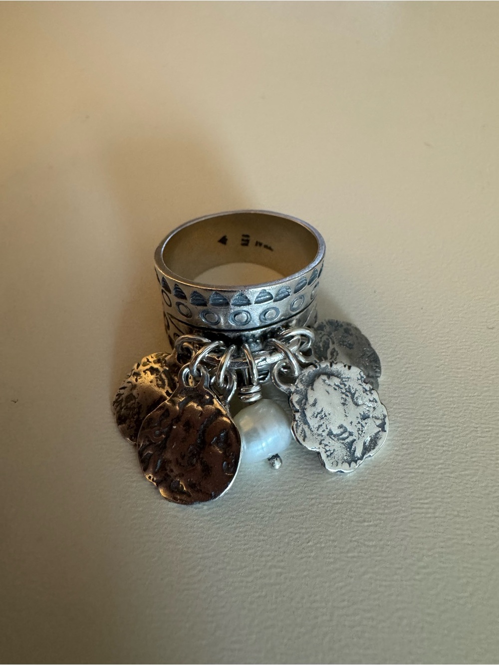 Sterling Silver 925 Boho Charm Ring Wide Band Statement Ring Sz 8
